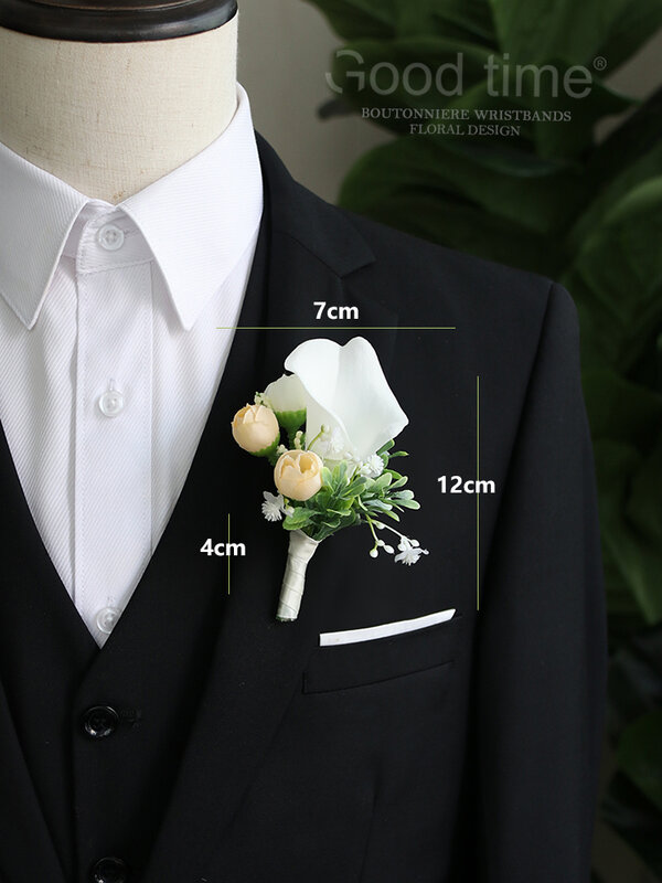 GT ผ้าไหม Corsages Boutonnieres ของตกแต่งงานแต่งงานแต่งงาน Rose Wris ดอกไม้สำหรับผู้เข้าพักสีขาว