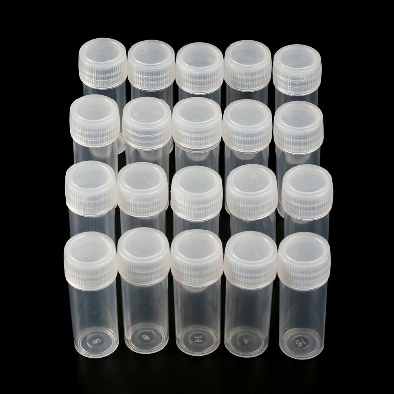 20Pcs 5ml Plastic Test Tubes Vials Sample Container Powder Craft Screw Cap Bottles for Office School Chemistry Supplies