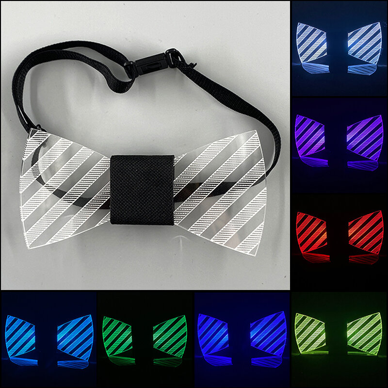 LED Light Up Bow Tie para homens, laço luminoso, laço LED, gravatas para DJ Dance, decoração de fantasias, presente de novidade, acrílico Cravat