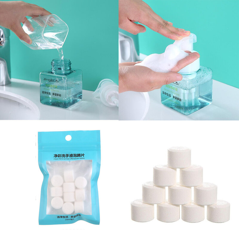 10Pcs Instant โฟมล้างมือ DIY Natural Foaming Hand Sanitizer Effervescent เม็ดต้านเชื้อแบคทีเรียเม็ดทำความสะอาด