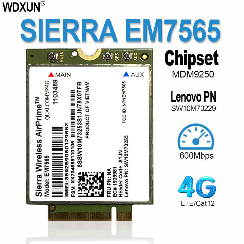 Sierra-Módulo Pro LTE Avançado Sem Fio, EM7565, Cat 12, Conectividade Global com Fallback 3G para Thinkpad, Carbono X1, 6th Laptop
