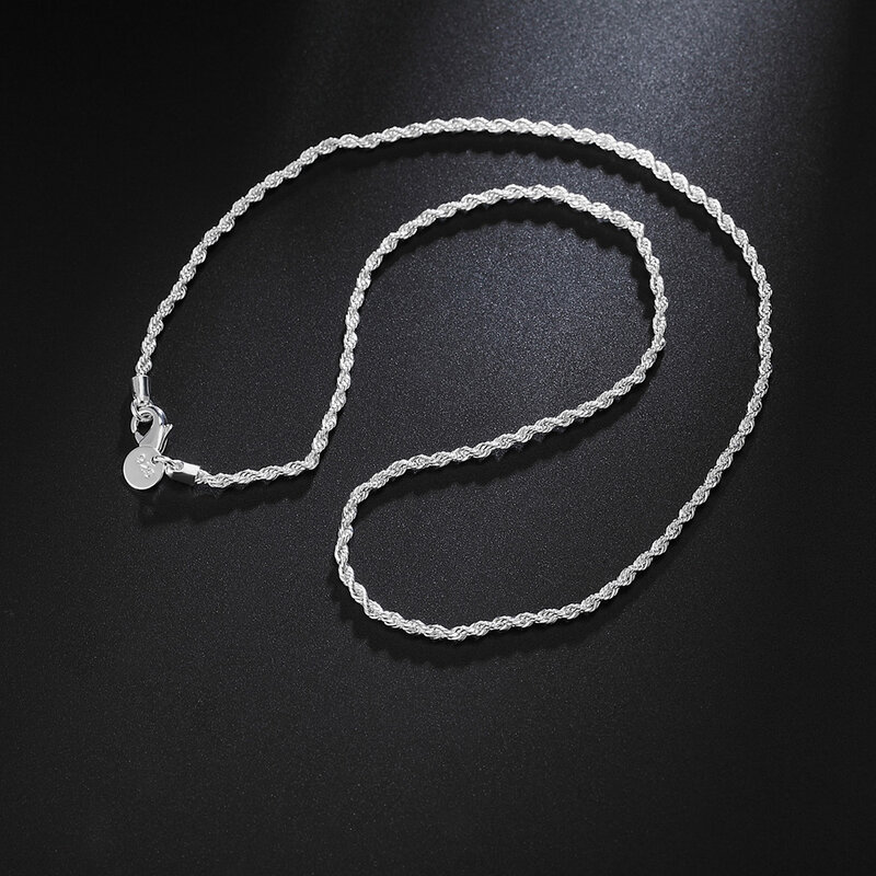 Collana a catena in corda intrecciata in argento Sterling 925 2MM/3MM/4MM per gioielli moda uomo donna