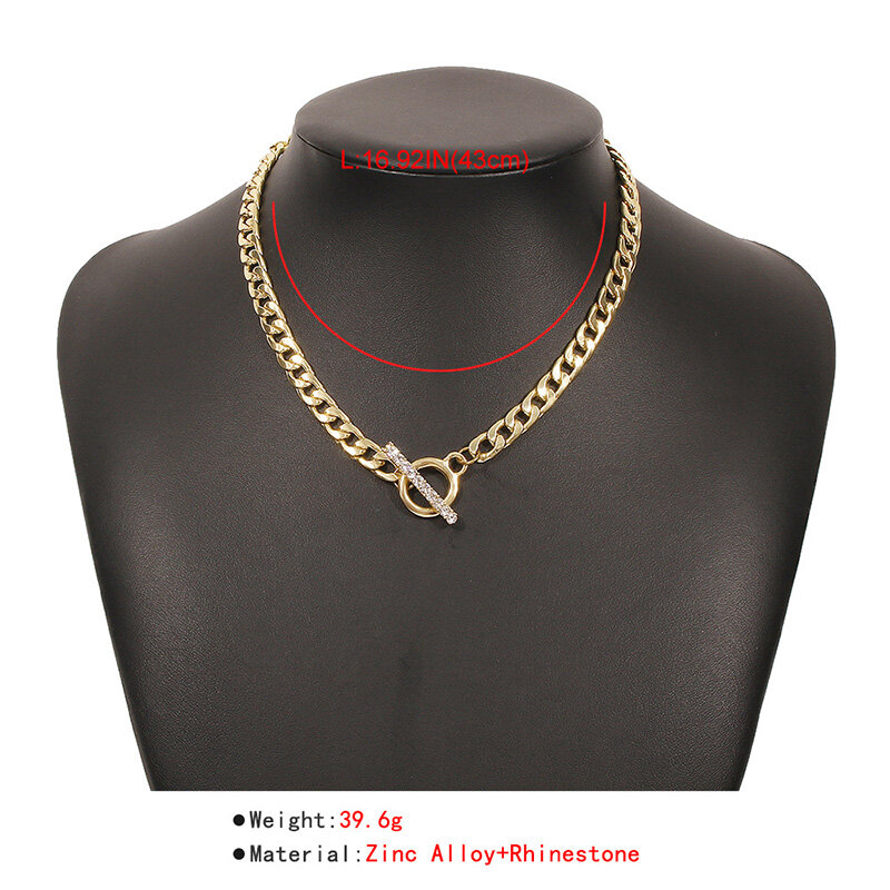 Ladies Fashion Pearl Pendant Necklace Micro-inlaid OT Buckle Thick Chain Unfading Zinc Alloy Gold Color Clavicle Chain Girl Gift