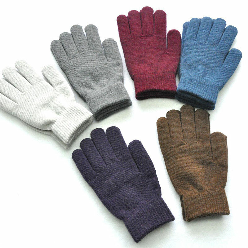 1 paar Einfache Strick Paar Handschuhe Winter Einfarbig Volle Finger Handschuhe Hand Wärmer Männer Frauen Handschuhe Verdicken Radfahren Handschuhe