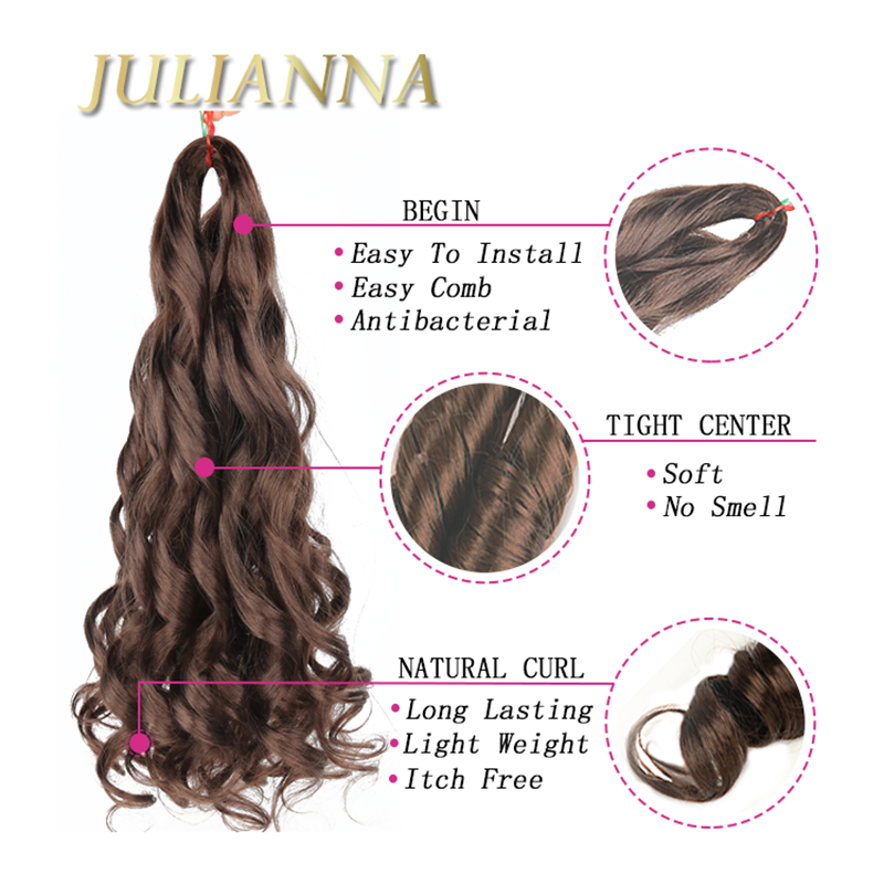 Julianna-rizos franceses sintéticos para extensiones de cabello, cabello trenzado en espiral, largo y rizado, 150 ondas sueltas, trenza de ganchillo