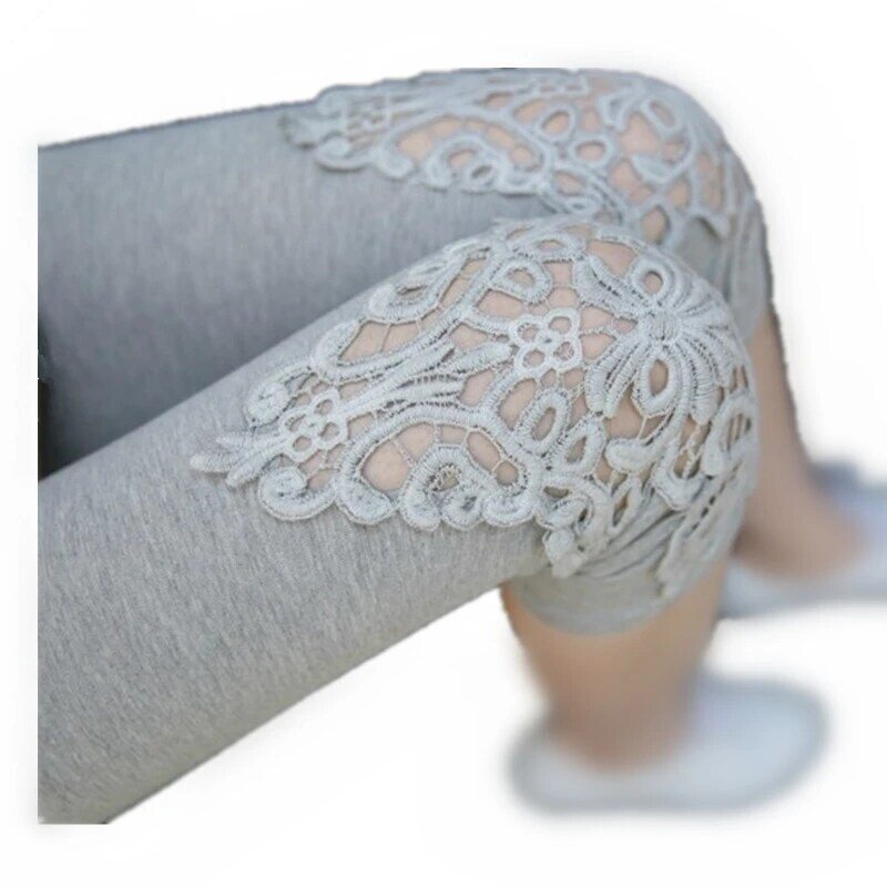 Muslimate pantaloni estivi da donna Leggings elasticizzati in pizzo cavo sport Fitness Skinny cuciture in cotone a metà polpaccio bianco nero rosa fondo