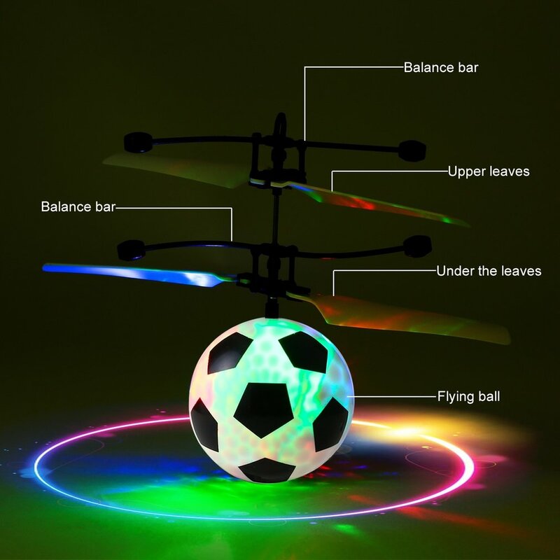 Lekka indukcja na podczerwień latająca lampa błyskowa Disco magiczny LED piłka nożna lampa sceniczna helikopter zabawki dla dzieci na prezent dla dzieci