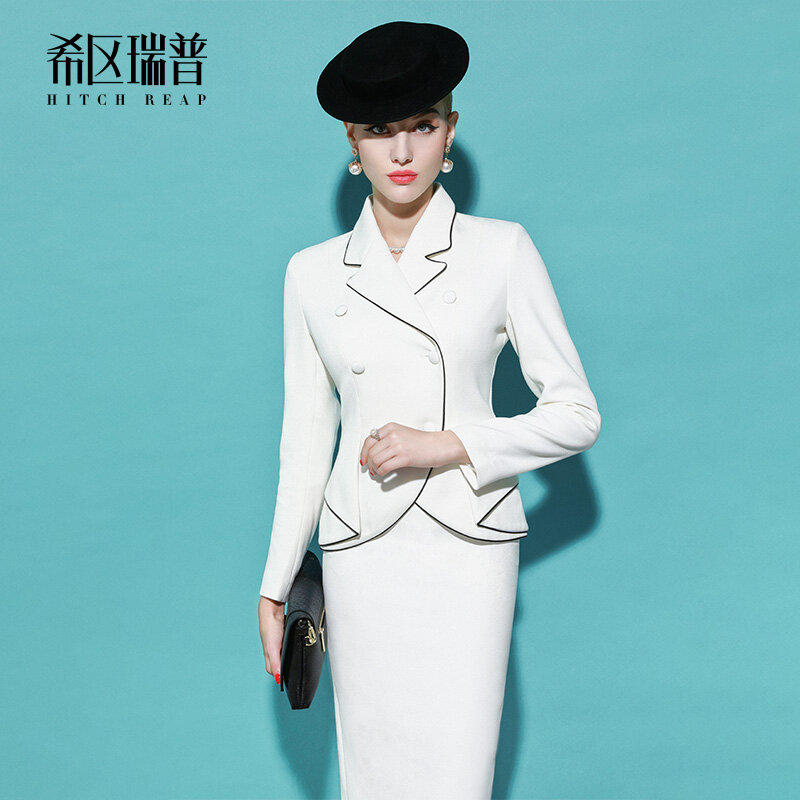 High End Retro Celebrity Temperament, Black Edged White Suit, Formal Dress, European And American Fashion Professional Dress
