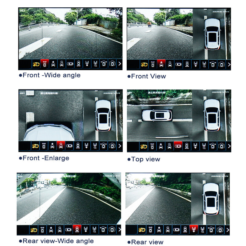 UHD 3D 서라운드 버드 뷰 시스템, 자동차 DVR 후방 카메라, 녹화 주차 범용 사이드 카메라 시스템, 4 카메라, 360 도