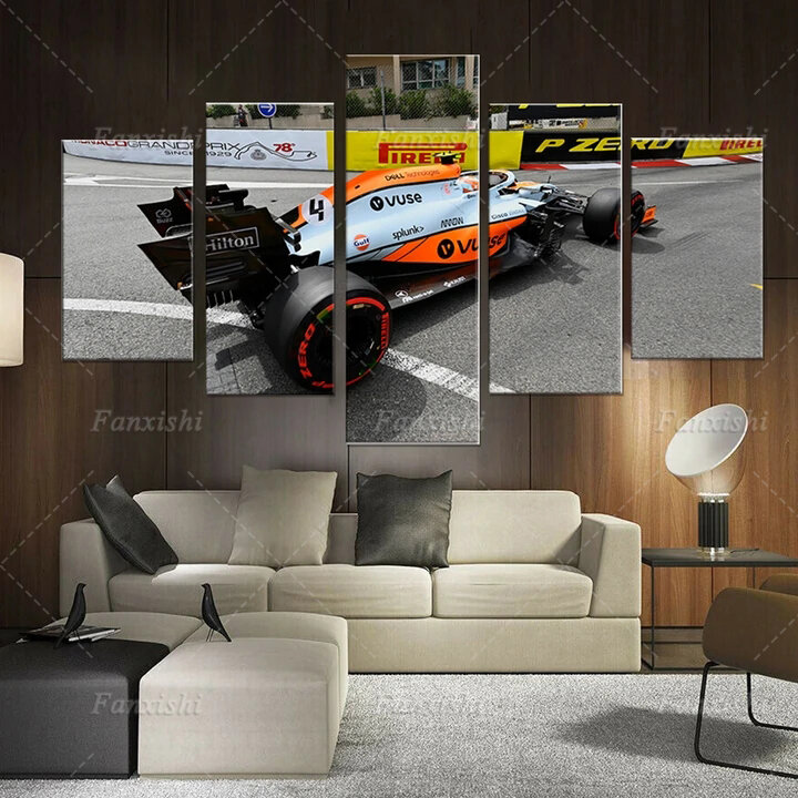 F1 Racing Track Car Mclaren MCL35M Gulf Lando Norris 5-Pieces-Poster Wall Art Canvas Painting Hd Print Modular Picture Man Gift