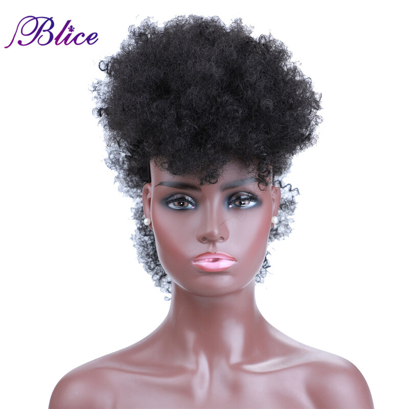 Blice الاصطناعية عالية نفخة فروهوكس قصيرة غريب مجعد نمط الموهوك وصلة شعر يتم تركيبها بمشابك في هيربيس للمرأة الأفريقية الأمريكية