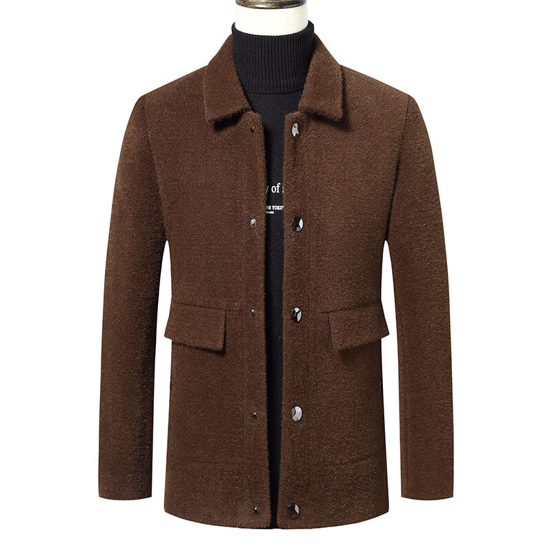 Hot Sale Men Winter Warm Solid Color Woolen Trench Coat Slim Outwear Overcoat Long Jacket Single-breasted Jackets Warm Coat 4XL