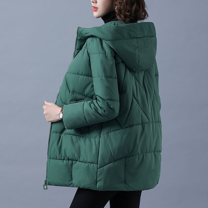 Jaqueta casual de parka de neve feminina, parkas quente, casaco espesso feminino, algodão acolchoado com capuz longo, inverno, 2022
