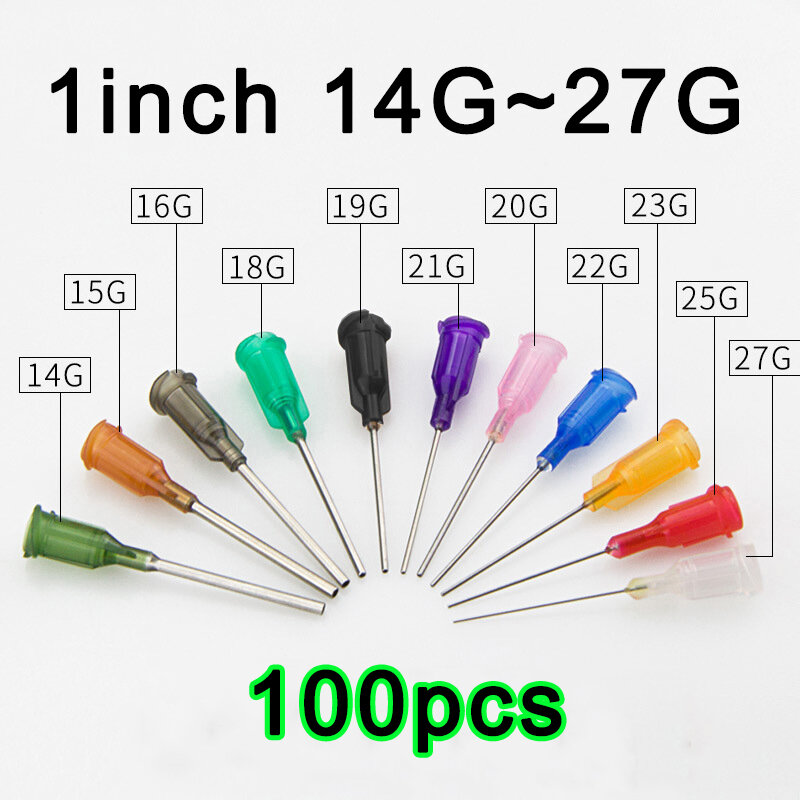 100Pcs 1inch 14G ~27G Availlable Steel Dispensing Tapered Pinhead Glue Liquid Dispenser Syringe Needles for Dispenser Controller