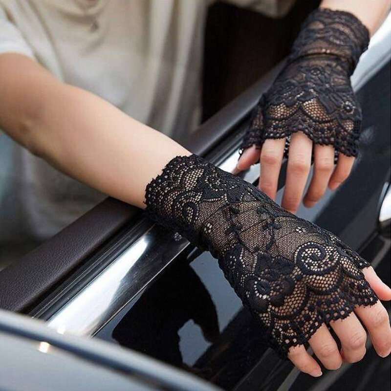 38 Kleuren Kant Bloem Holle Visnet Vingerloze Handschoenen Elegante Zonbescherming Vrouwen Mesh Dans Bruiloft Want Hand Decoratie