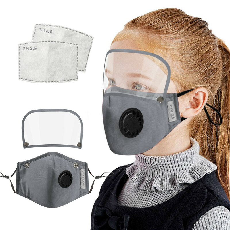 아동용 빨 수있는 재사용 가능한 페이스 마스크, 필터 및 분리형 아이 쉴드 보호 호흡기 통기성 마스카라