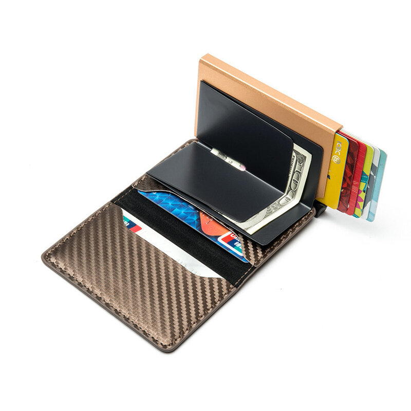 Tarjetero de fibra de carbono para hombre, billetera protectora RFID, tarjetero delgado con compartimento para notas