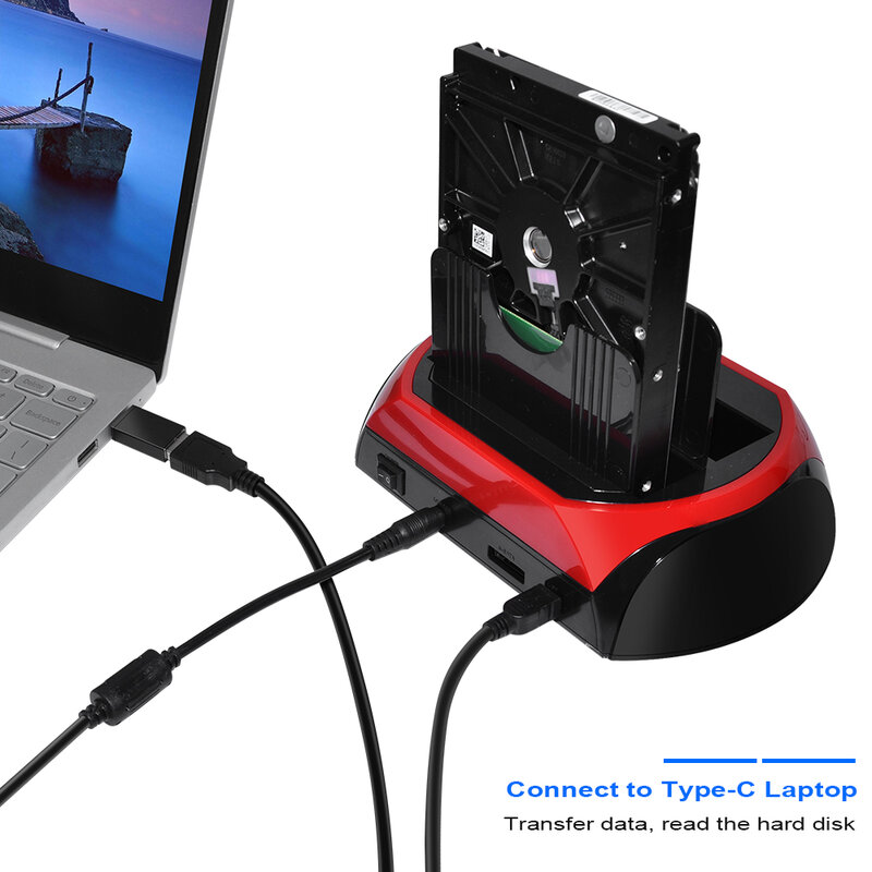 2 IDE 1 SATA USB 2,0 Typ C Dual Externe Festplatte 2,5 zoll 3,5 zoll Docking Station Ein touch Backup OTB HUB Reader