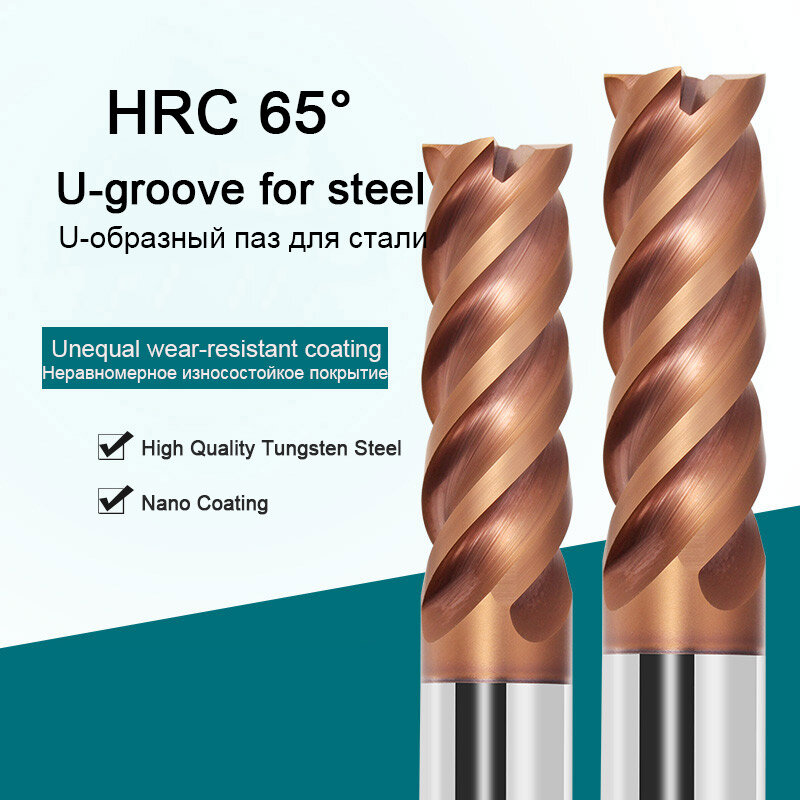Hrc 65高効率cncフライスカッター4フルートタングステンu字溝波切削工具超硬ミル鋼