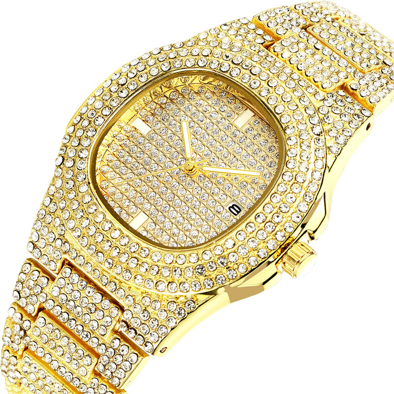 Luxury Business Gold Men Watch Crystal Mens Dress Watches Diamond Stainless Steel Date Clock reloj mujer Women Quartz Wristwatch