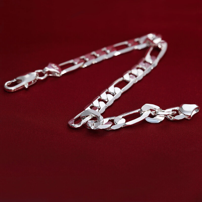Conjunto de collar y pulsera de plata de ley para hombre y mujer, cadena Figaro de 8MM, moda de boda y Navidad