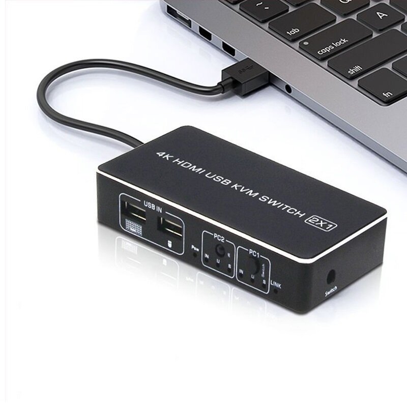 Simple KVM Switch 2x1 HDMI2.0 UHD Switcher Selector Splitter 2 IN 1 Out 4K60Hz USB for PC Sharing Monitor Keyboard Mouse Printer
