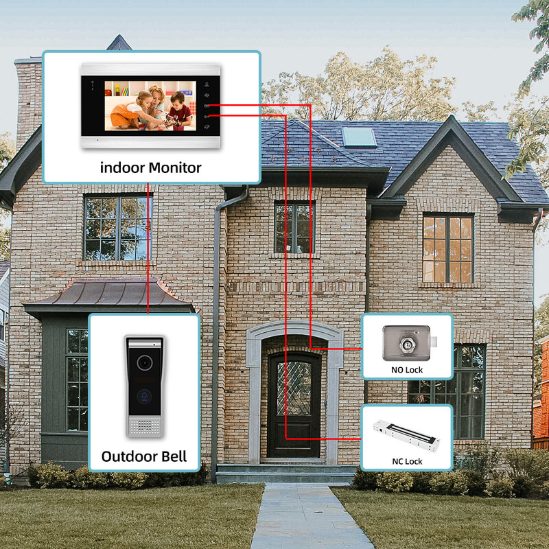 To Video Intercom For Home Door Phone System 7" Monitor+ AHD Camera Wifi IP Smart Doorbell With Motion Detection