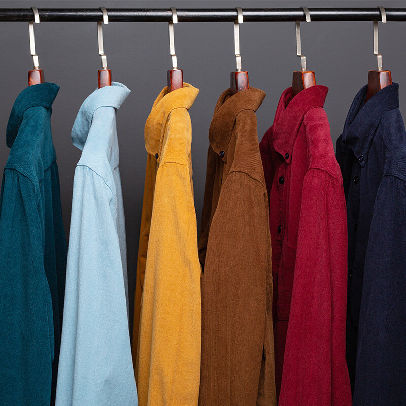Baumwolle Cord Hemd Langarm Winter Regelmäßige Fit Mens Casual Shirt Warme S ~ 6xl Solide herren Shirts mit pokets Herbst Qualität