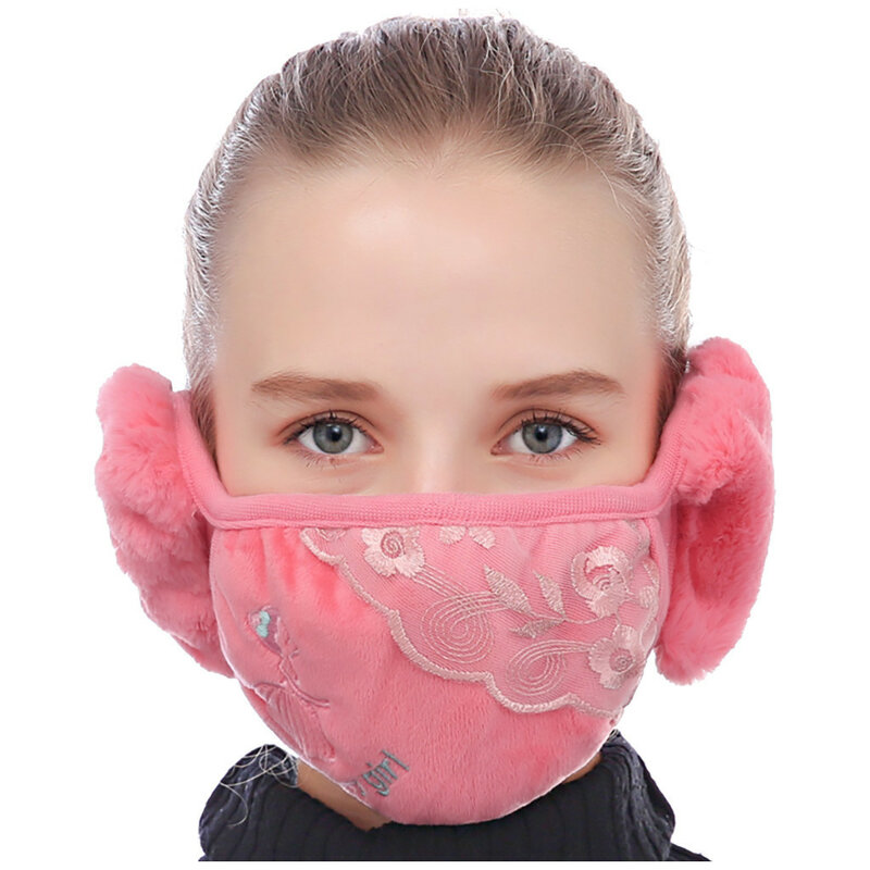 Unissex inverno bordado earmuffs com máscara lavável para adultos laço retalhos máscara bandagem entrega rápida boca cobrindo