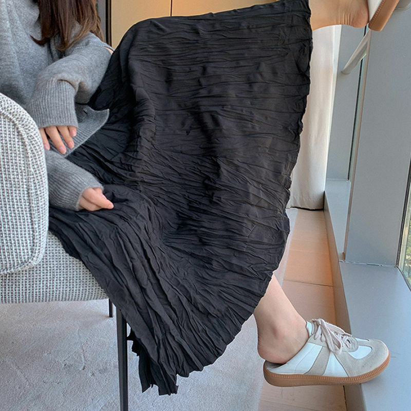 Röcke Frauen Solide Design Midi Alle-spiel Falten Koreanischen Stil Freizeit Hohe Taille Täglichen Weibliche Neueste Unregelmäßigen Eleganten Gemütliche faldas