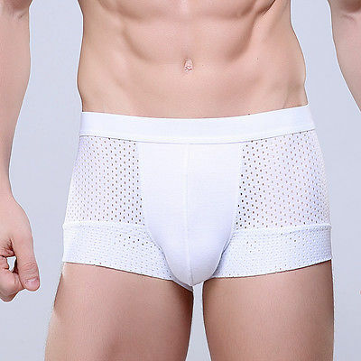 Nieuwe Sexy Mannen Katoen Ademend Mesh Boxer Ondergoed Shorts Ardennen Pouch Underpants Plus Size L-3XL