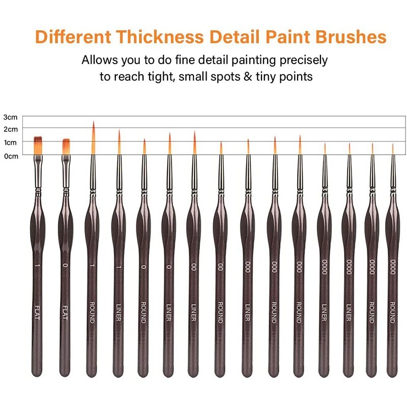 Detail Paint Brush Set,15Pcs Miniature Painting Brushes Kit,Professional Mini Fine Paint Brushes Set
