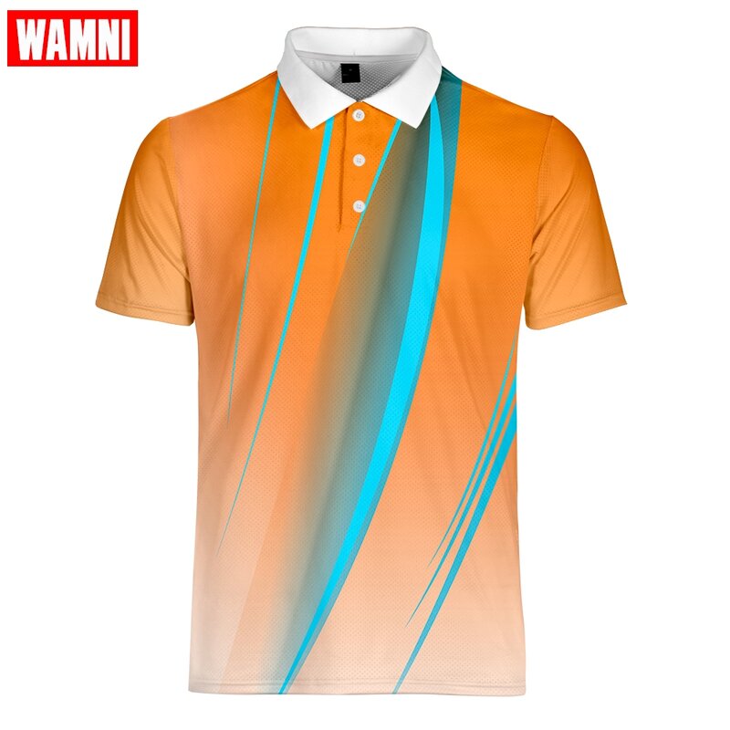 WAMNI Tennis Men Stripe  Shirt 2019 Quick Drying Top Casual Bodybuilding Sport Turn-down Collar Gradient Short Sleeve 