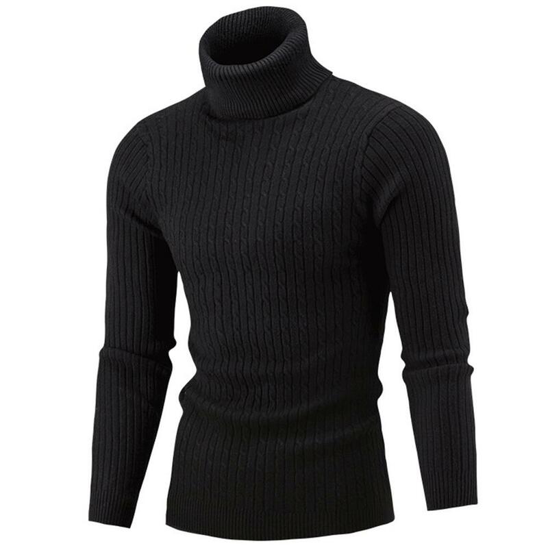 Suéter de punto de manga larga para hombre, jersey de cuello alto de Color sólido, Top elegante de invierno