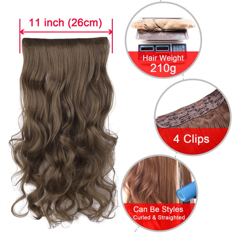 DinDong Clips In Hair Extensions 32Inch Synthetic Wavy 210G Premium Heat Resistant Hair 613# Blonde Brown 19 Colors Available
