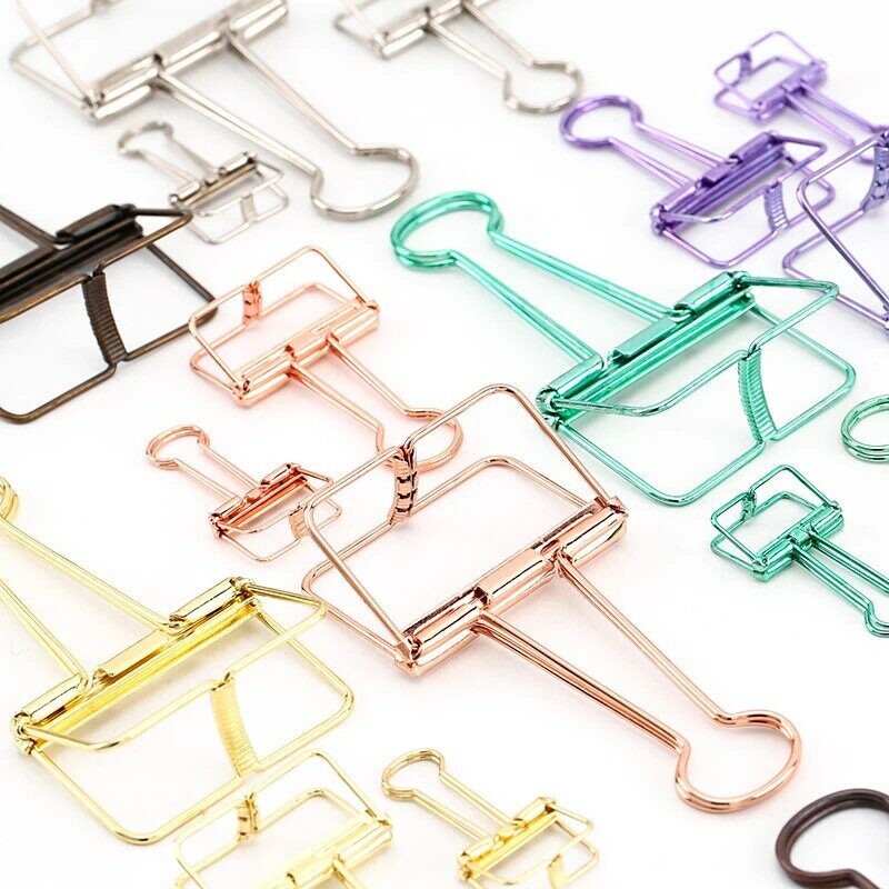 8 cores 3 tamanhos ins estilo colorido clipe de metal clipe de ouro rosa verde roxo clipes grande médio pequeno escritório estudo binder clipes