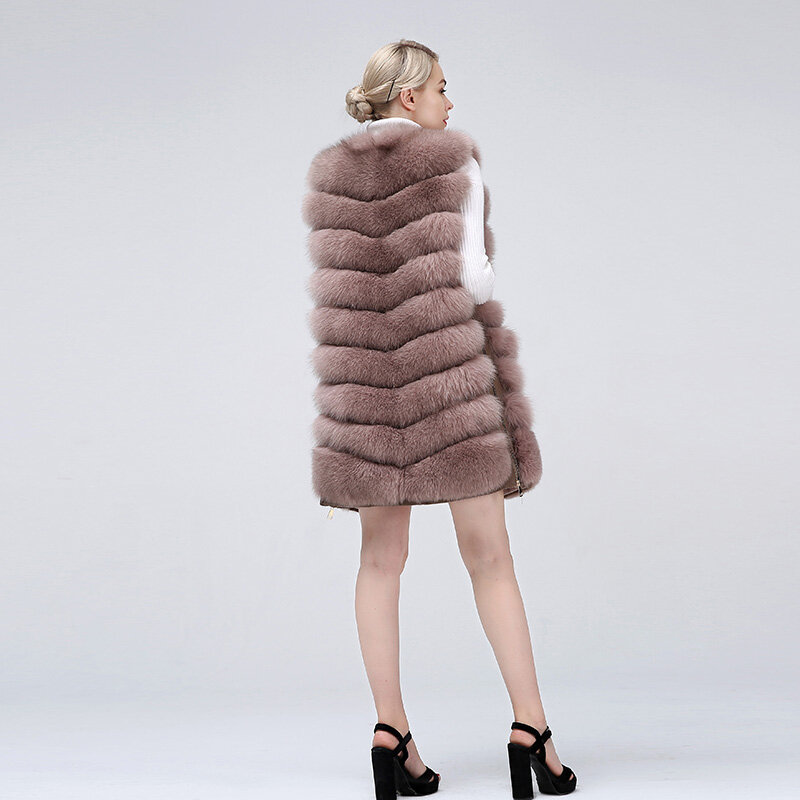 Giacca da donna in pelliccia di volpe naturale nuova cerniera cappotto lungo inverno cappotto caldo pelliccia naturale vera giacca di volpe spedizione gratuita