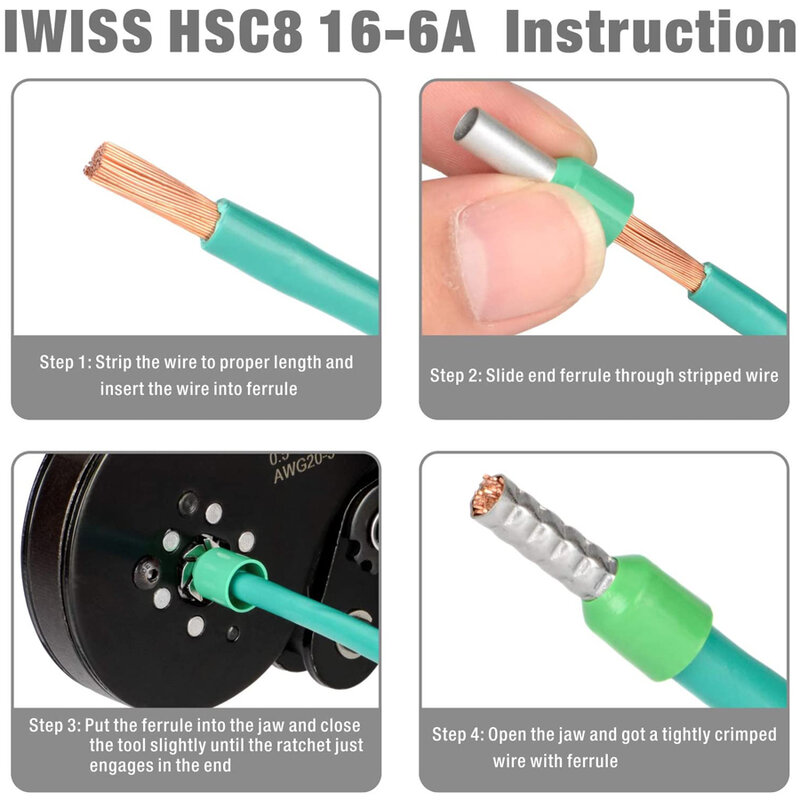 Strumento di crimpatura a ghiera pinza a crimpare autoregolabile a cricchetto HSC8 16-6 strumento di crimpatura per puntali a manicotto AWG20-5