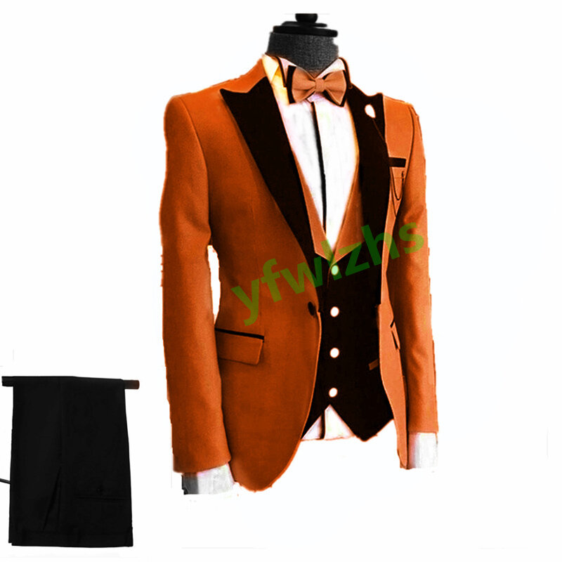 Handsome One Button Groomsmen Peak Lapel Groom Tuxedos Men Suits Wedding/Prom Best Blazer ( Jacket+Pants+Vest+Tie) B323