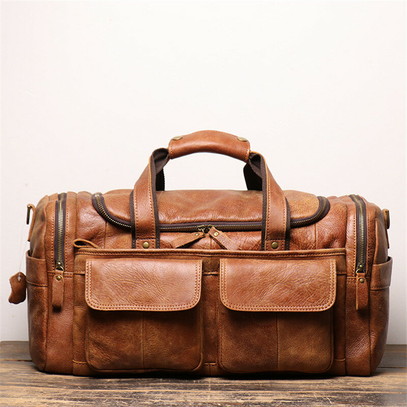 Nesitu-Bolso grande Vintage de cuero genuino para hombre, bolsa de viaje de gran calidad, estilo mensajero, marrón, negro, M0571