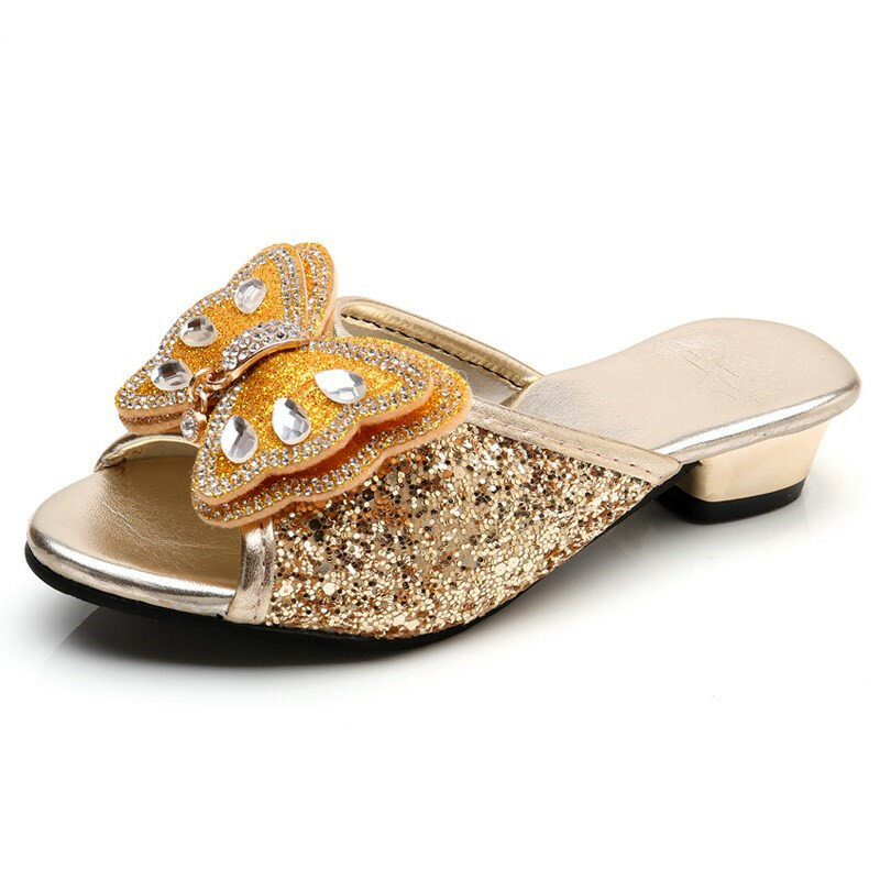 Meninas sandálias e chinelos princesa chinelos verão sapatos infantis lantejoulas arco um flip-flops lazer pai-criança arrastar sapatos