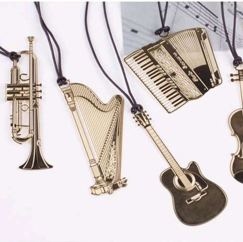 1Pcs Metal Musical Violin Piano Bookmark with Lanyard Office School Stationery Book Marks