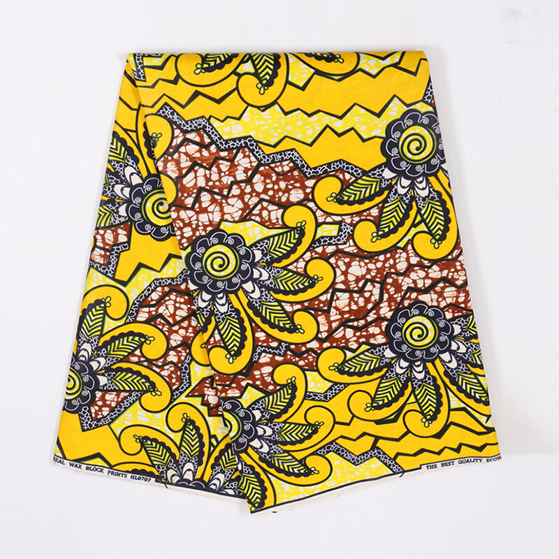 2019 Вощеная африканская ткань, настоящий 100% хлопок, желтый цветочный принт, африканская ткань, 6 ярдов в комплекте