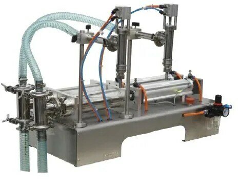 Hign-máquina de llenado de líquido de doble cabezal neumática, máquina de llenado de pistón horizontal, precisión de 100-1000ML