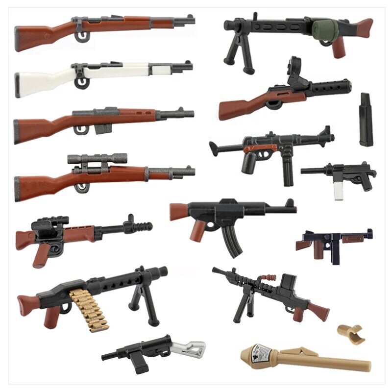 MOC военное оружие Аксессуары для оружия, строительные блоки, двухцветная винтовка, модель пистолета, аксессуары «сделай сам», солдаты, аксессуары, кирпичи, игрушки