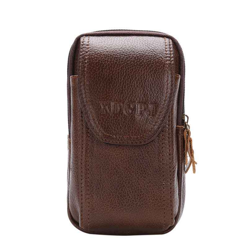 Bolso Vertical de tres capas de cuero genuino para hombre, bolsa de bolsillo para teléfono, certificado de cambio, cintura para teléfono móvil, 8806