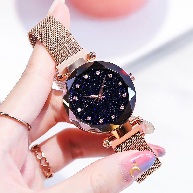 Reloj magnético de cuarzo con cielo estrellado para Mujer, pulsera de moda, 2019