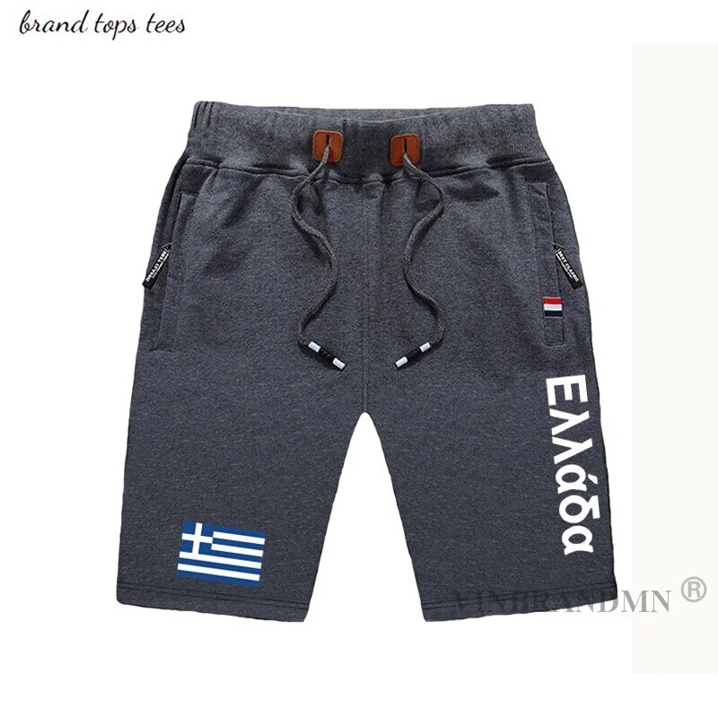 กรีซกางเกงขาสั้นผู้ชายใหม่กางเกงขาสั้นธงออกกำลังกายกระเป๋าซิป Sweat เพาะกายเสื้อผ้าผ้าฝ้ายยี่ห้อภาษากรีก GR