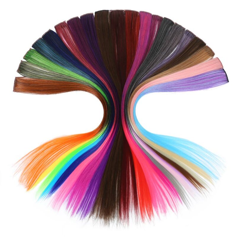 LUPU extensiones de cabello sintético, extensiones de cabello largo y liso con Clip degradado, color gris, rojo, rosa, arco iris, resaltado, hebras de cabello en horquillas