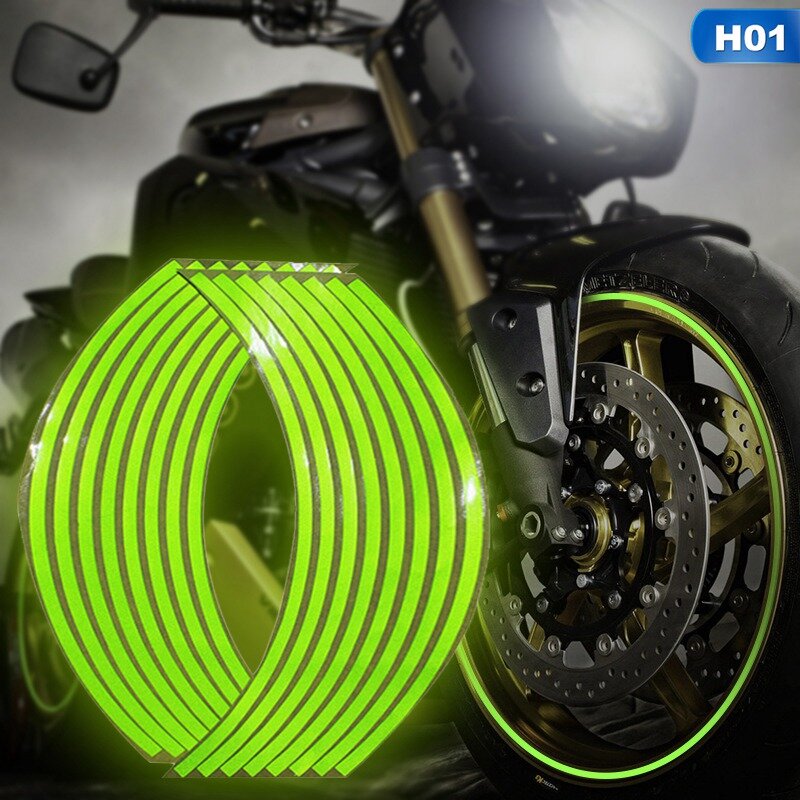 Pegatina reflectante para rueda de motocicleta, pegatina de advertencia de seguridad para llanta de rueda de coche, 10, 12, 14 y 18 pulgadas